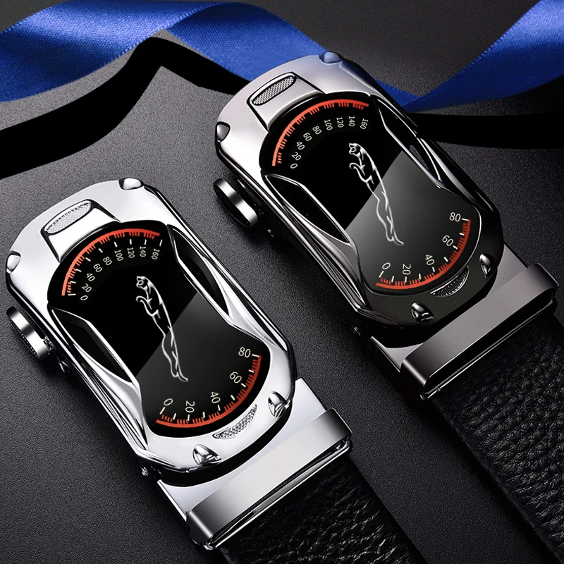 Leather Belt Mens Belt Jeans Belts Belts for 3.5cm Width Sports Car Brand Fashion Automatic Buckle Black Genuine Leather Men's Jeans Waist Male Strap