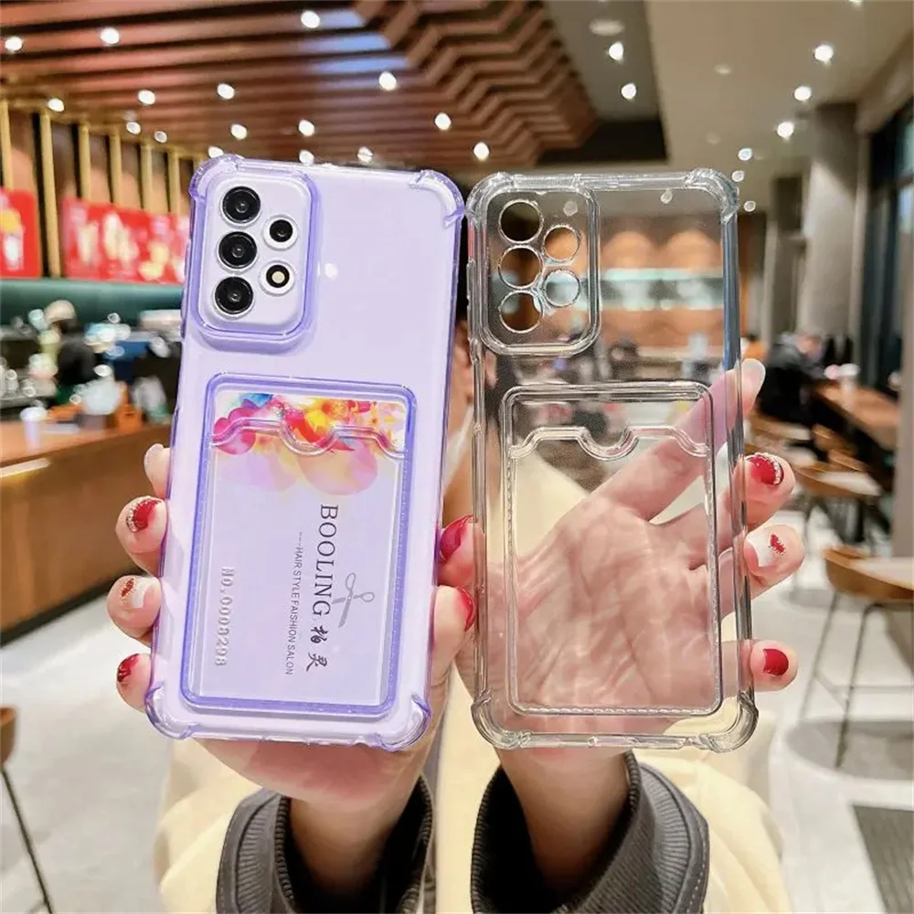 Phone Case Card Slot Holder Bag Transparent For Samsung A55 A16 A35 A25 A15 A54 A53 A52 A34 A33 A32 A14 A13 A72 5G phone protector cover
