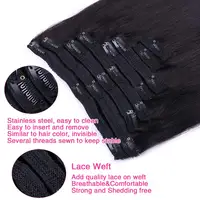 Clip dans les Extensions de cheveux cheveux humains naturel droit sans couture Clip ons Extensions de cheveux pince Invisible ins cheveux pour les femmes Clip ins 4