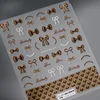 Vintage Bowknot Brown Love Heart Checkered Pattern 5D Embossed Reliefs Self Adhesive Nail Art Sticker Manicure Decals 5