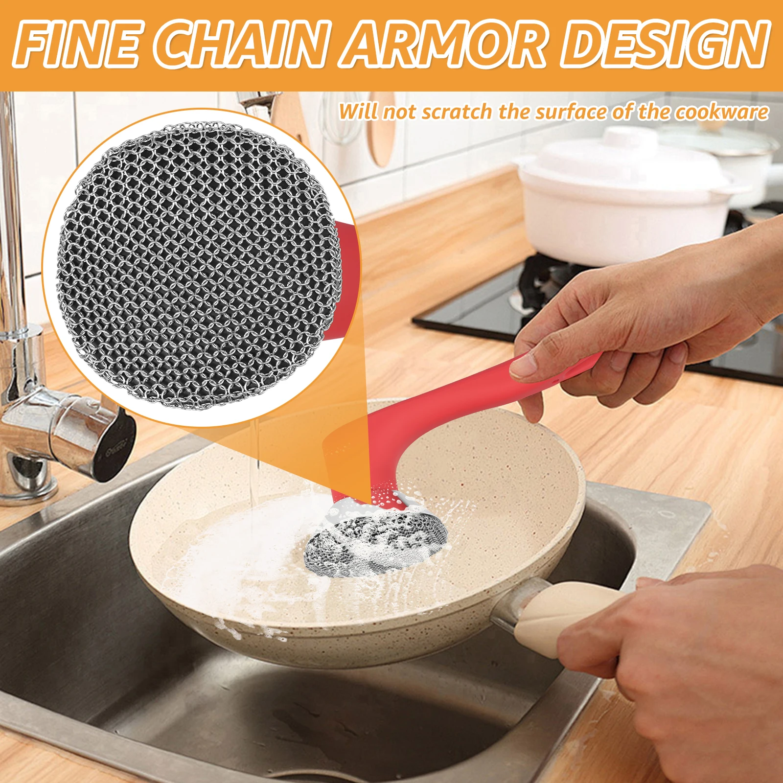 Description Picture 4 of itemCast Iron Scrubber Kitchen Long Handle Cleaning Brush Stainless Steel Rust Pot Pans Rust Remover Scraper Brush Tool