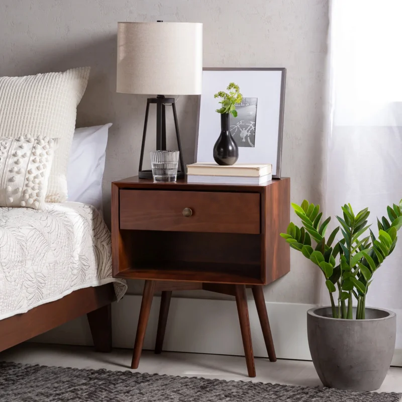 

Walker Edison Mid Century Walnut Solid Wood Nightstand, Walnut