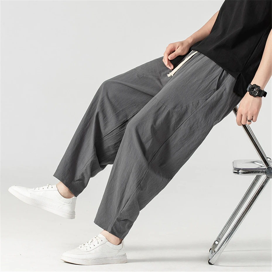 Linen Pants Men Baggy Pants Plus Size 9XL Summer Ankle-length Pants Male Solid Color Bottom Big Size 9XL - Image 2