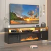 Floating TV Stand with Fireplace, 70" Floating TV Stand Wall with 36" Fireplace, Black Floating Electric Fireplace TV Stand 1