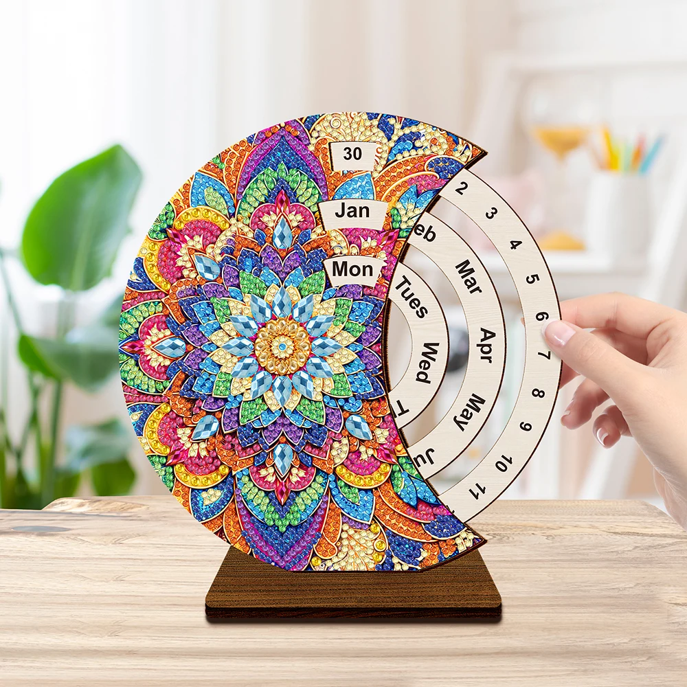HOMFUN Diamond Painting Perpetual Calendar Wooden Diamond Art Desk Calendar 5D DIY Embroidery Christmas Gift for Home Decor diamond art painting kit diamond painting set diamond painting
