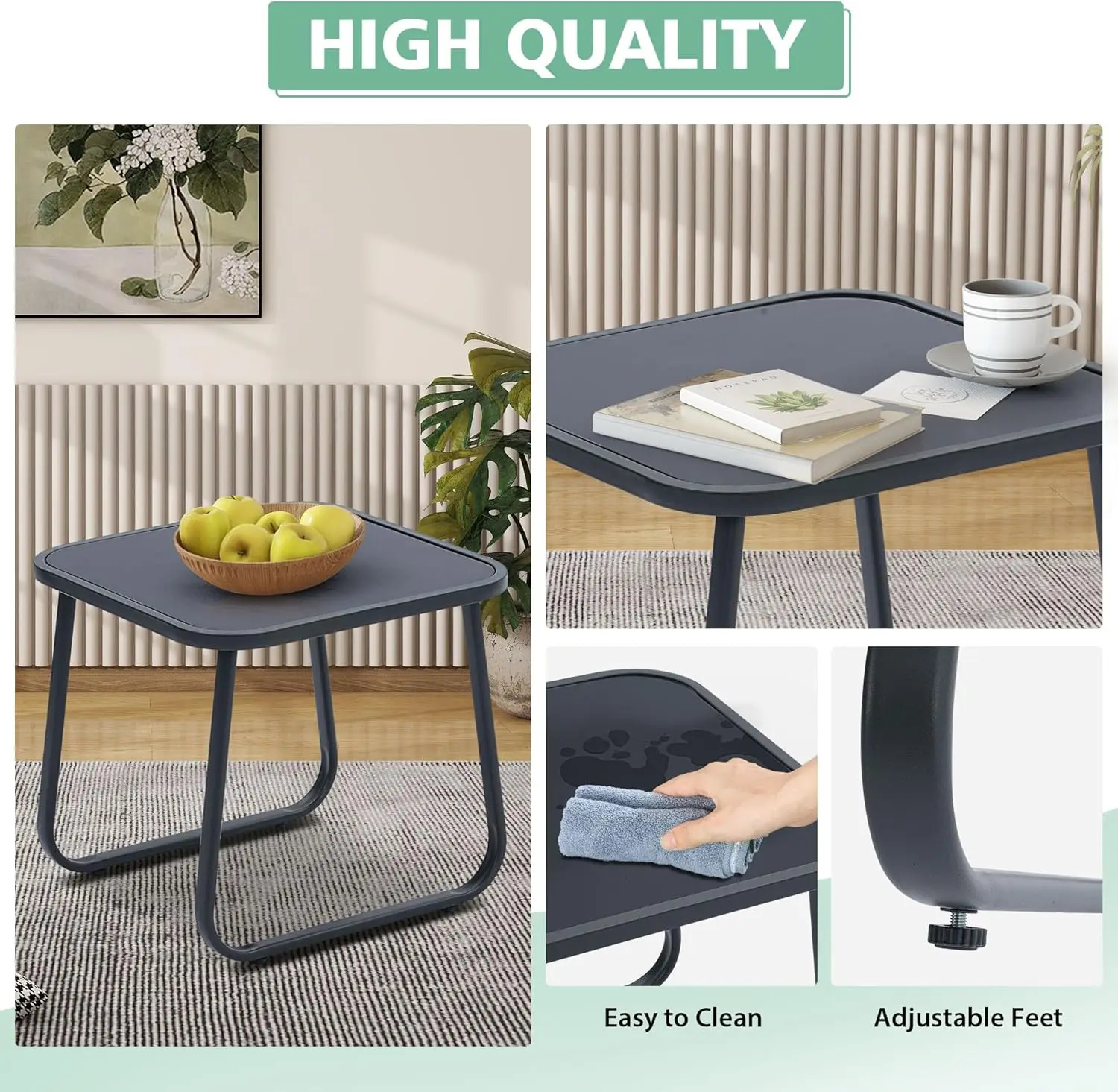 3 Piece Patio Furniture Set, All Weather Textile Outdoor Conversation Set with Rocking Bistro Chairs and Table, Small Patio