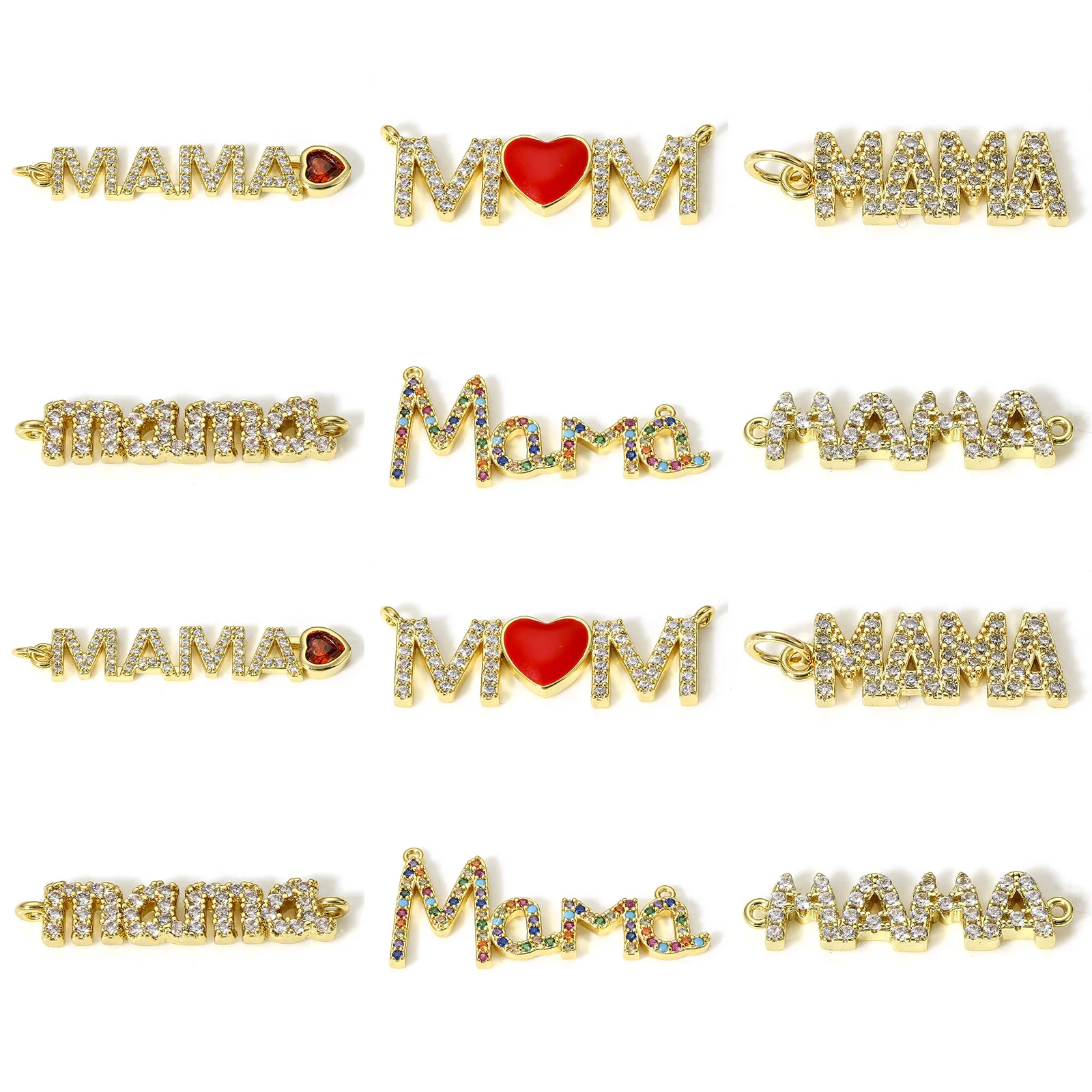 

1pc Copper Connectors Mother's Day "Mom" Letter Pendants Multicolor Micro Pave Clear Cubic Zirconia Charms DIY Necklace Jewelry