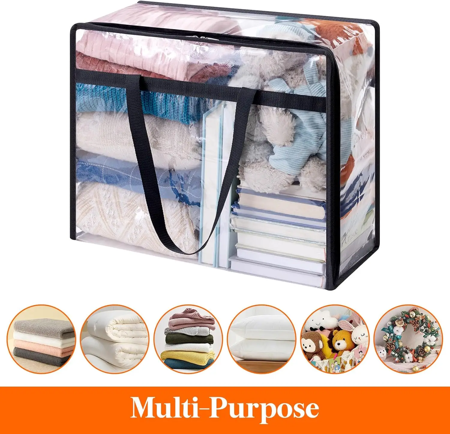 NEW 8 Pack Clear Clothes Storage Bags, 40L Plastic Blanket Storage Bag, Vinyl Foldable Moving Bags with Zipper Closet Organizers 5