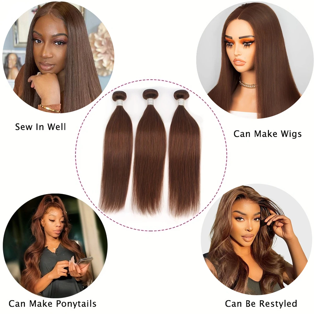 10-30 Inch Brown Human Hair Bundles Chocolate Brown Straight Bundles Brazilian Human Hair Extensions Dark Straight human hair extensions human hair bundles human hair bulk