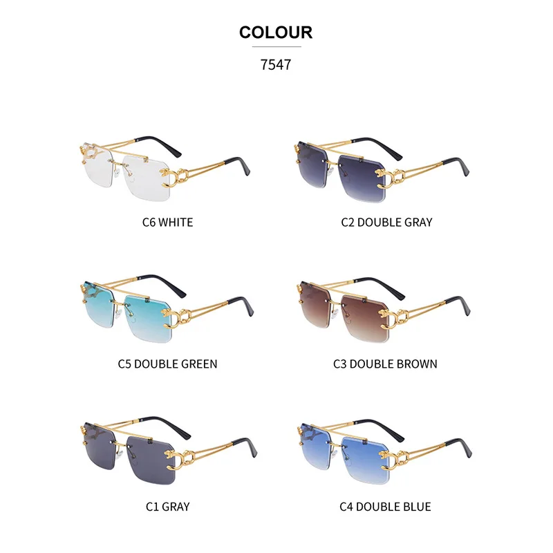 Chic Leopard Rimless Gradient Sunglasses with Double Bridges UV Protection