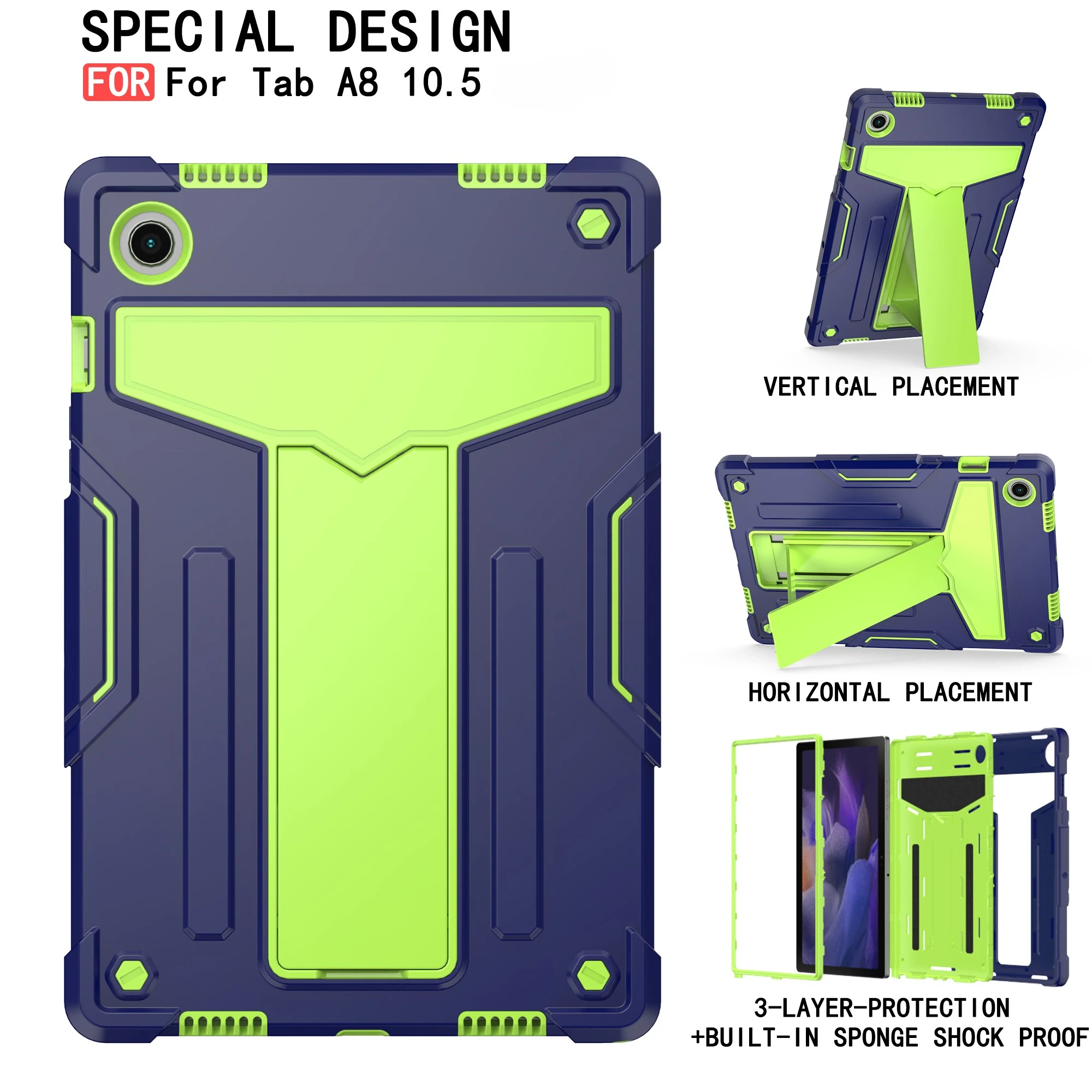 Sleek Two-Tone Tablet Case with Built-in T-Shaped Stand and All-Round Protection