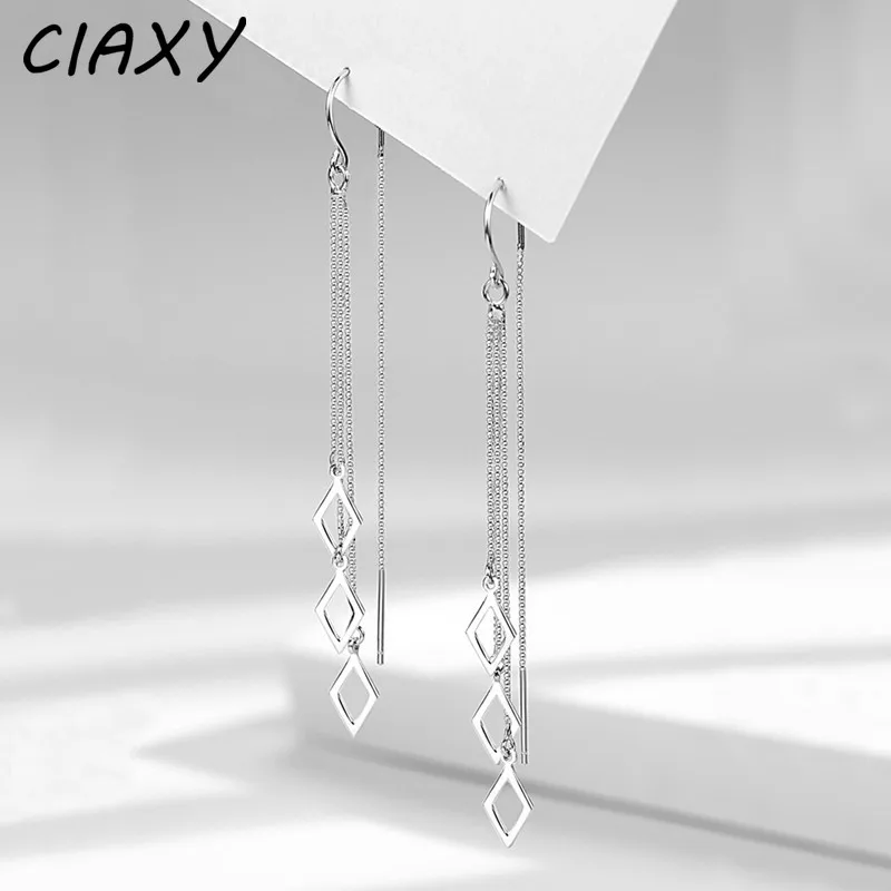 Dangle Earrings Long Earrings Crystal Tassel Earrings CIAXY Silver Color Geometric Rhombus Tassel Long Ear Line Earrings for Women