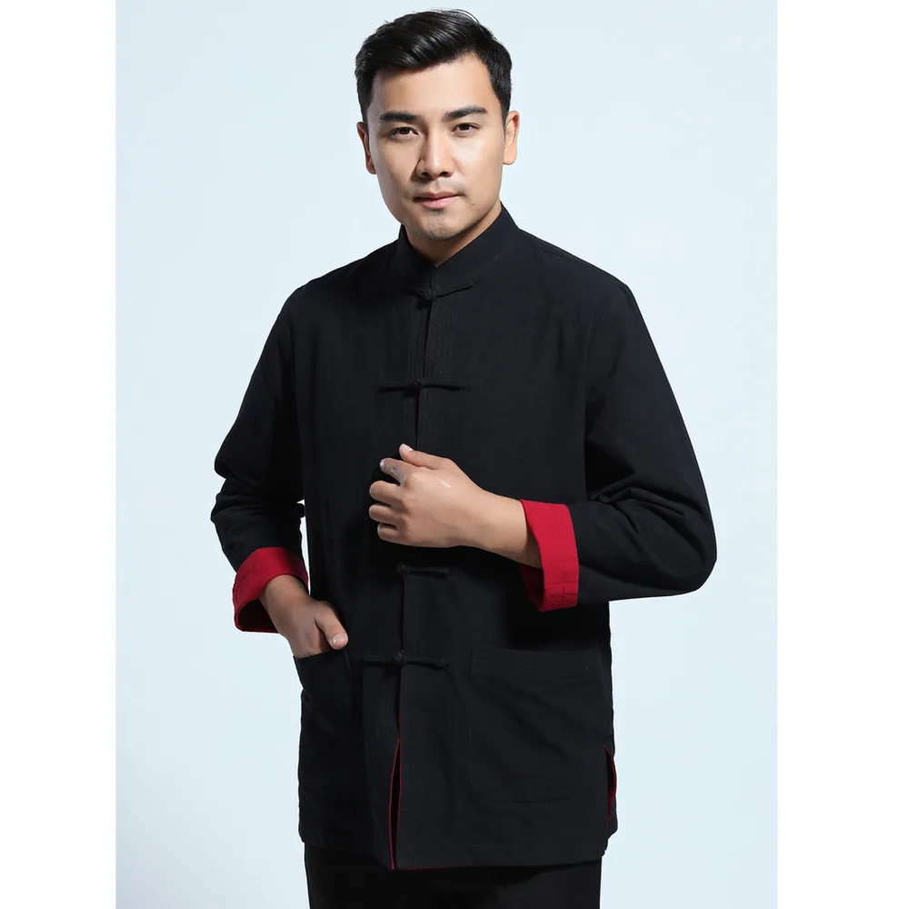 Mens Cotton Linen Long Sleeve Traditional Chinese Tang Suit Top Jacket