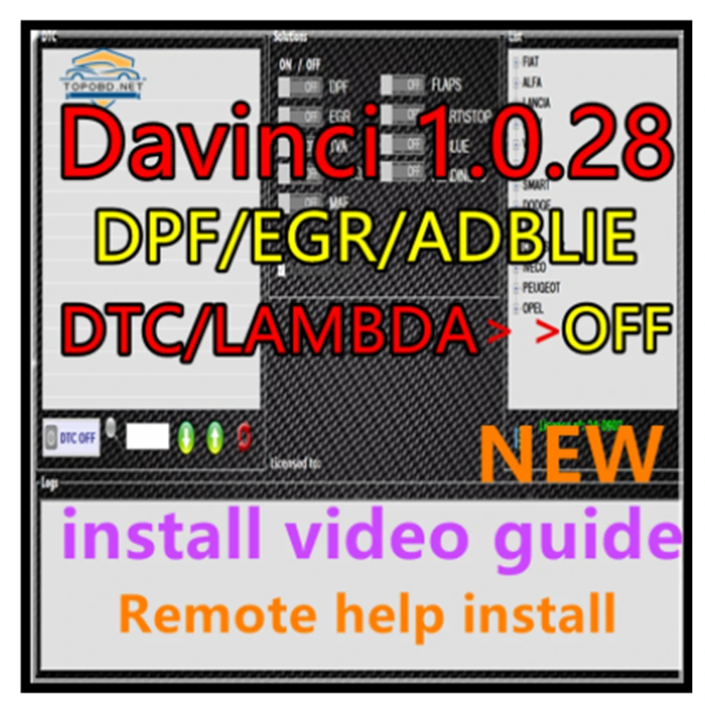 2022 Newest Davinci 1.0.28 FREE ACTIVATE PRO DPF EGR FLAPS ADBLUE OFF SOFTWARE CHIPTUNING REMAPPING DAVINCI REMAP car battery analyzer