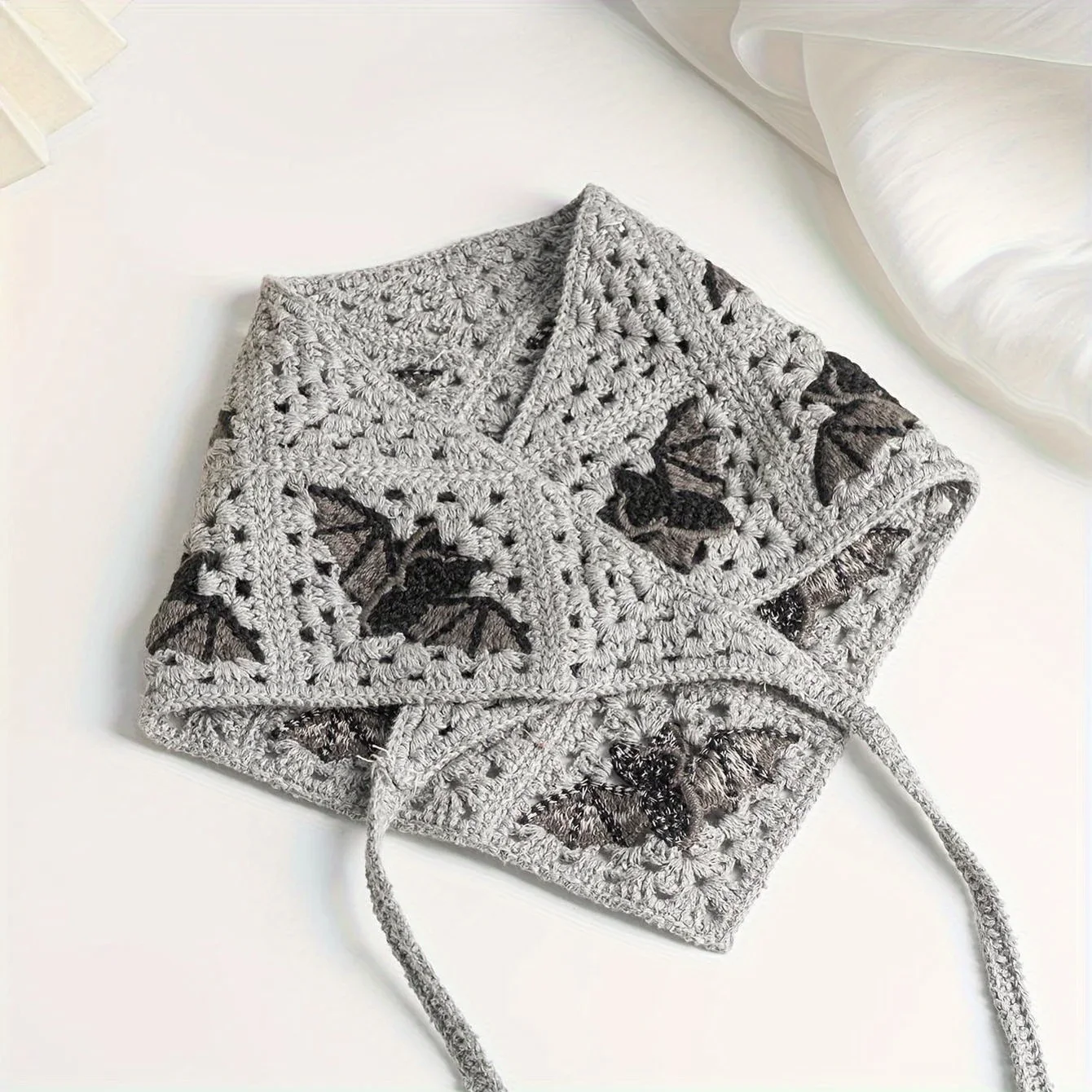 Boho Chic Crochet Bat Pattern Triangle Headband-Cotton Knit Turban For Halloween & All Saints' Day
