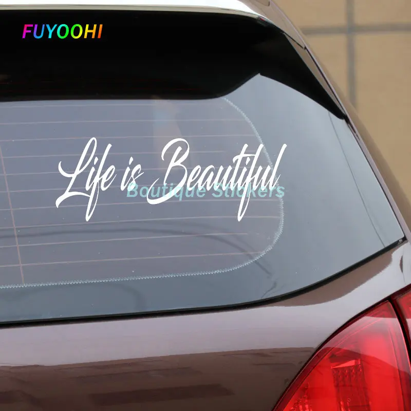 

FUYOOHI Boutique Sticker Life Is Beautiful Classic Cartoon Graffiti Car Sticker Suv Decal Auto Decorative KK Glue Sticker