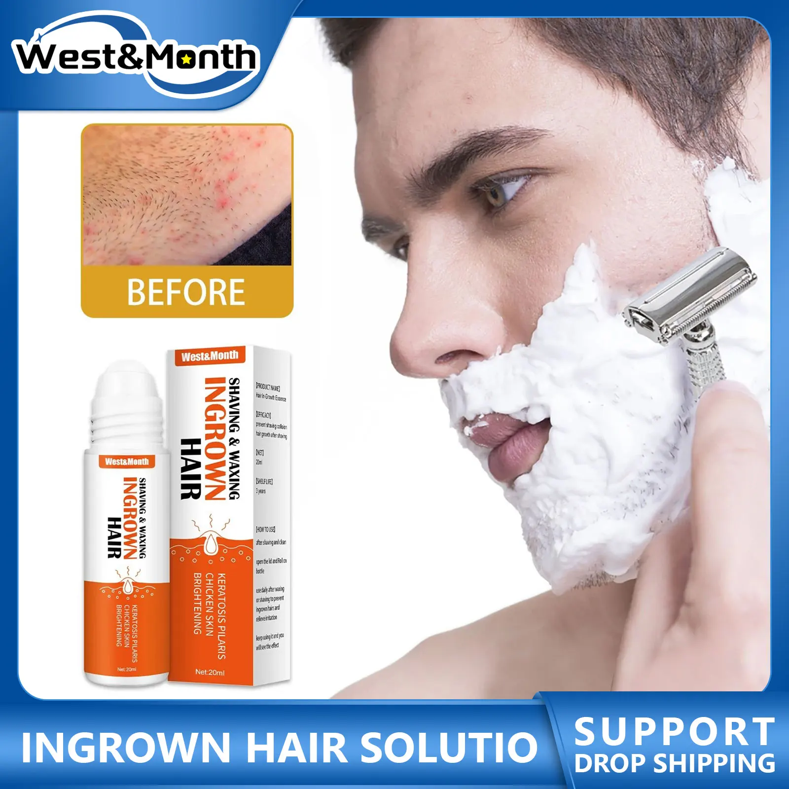 Ingrown Hairs Treatment After Shave Repair Serum Solution Dark 