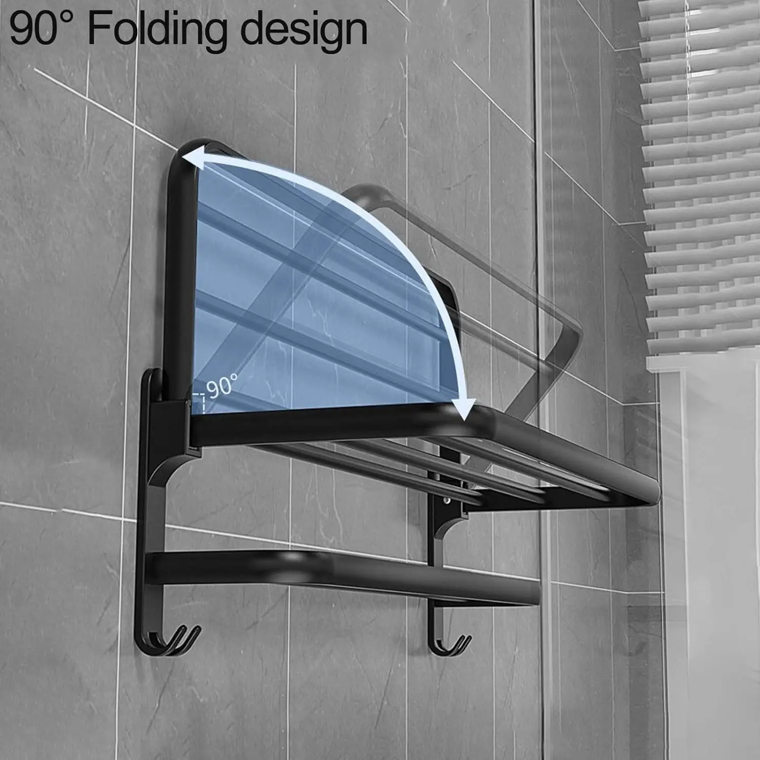 Foldable Towel Rack with Hooks Wall Mount AluminumTowel Rack Rustproof Towel Storage Wall Mount for Bathroom Lavatory for Home