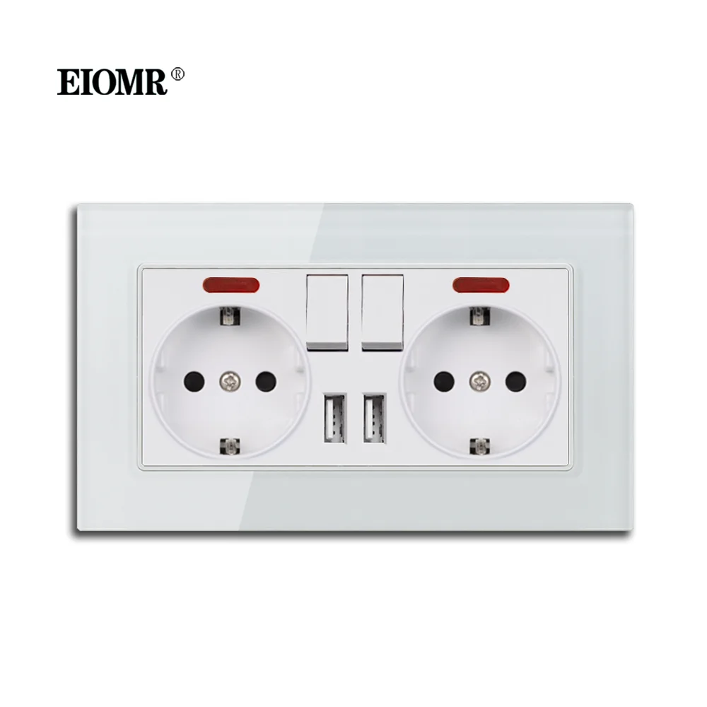 Европейская немецкая настенная розетка EIOMR с USB-портом 146*86 мм 220 В 16 А С клавишным