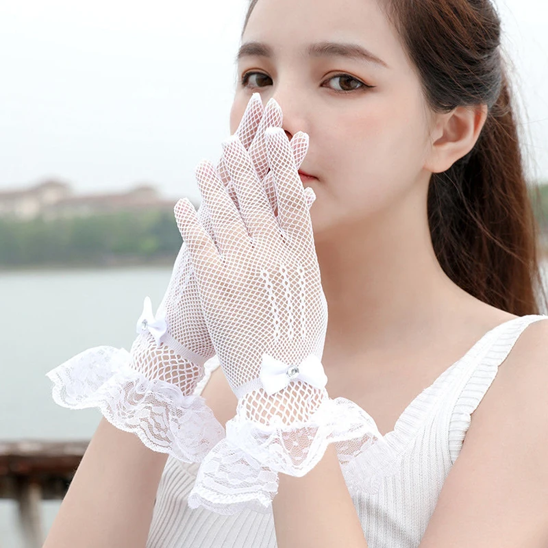 Sexy Mesh Gloves Women's Wedding Soft High Elastic Sun Protection Goth Punk Hollow Out Mesh Thin Gloves