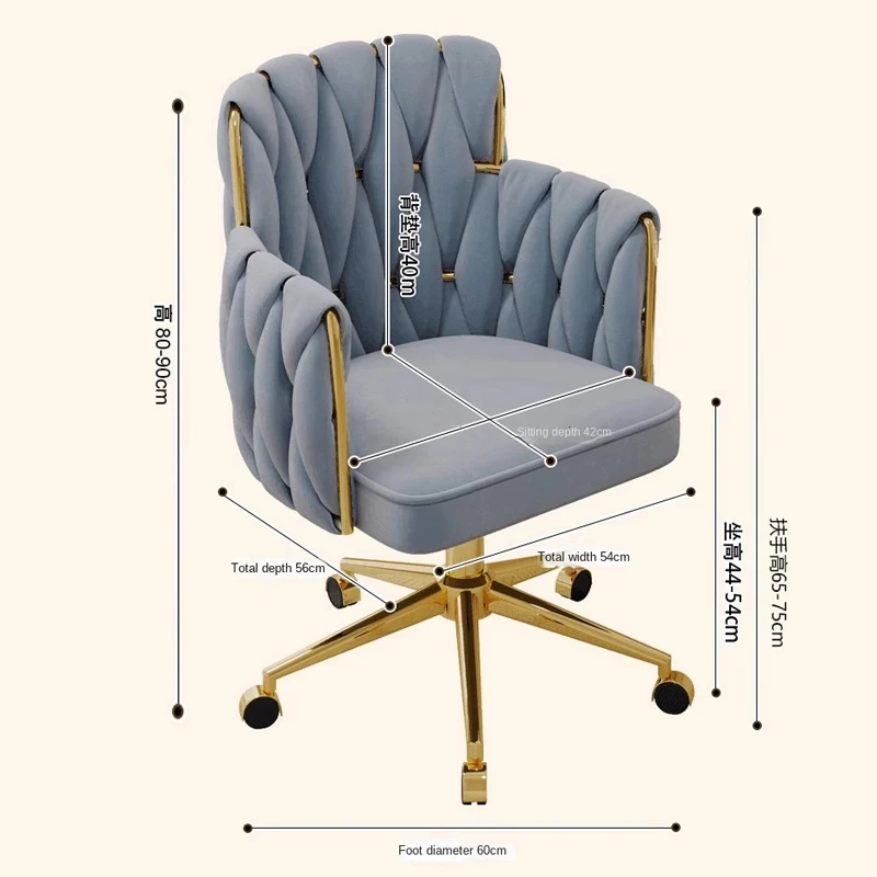 Anchor Gaming Chair Light Luxury Bedroom Girls Makeup Chair Gold Lift Feet Textured Material Office Computer Chair 6