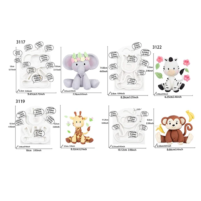 Dzsungel Téma Állati Fondant Szilikon Penész Elefánt Cukrász Születésnapi Torta Dekorációs Eszközök Zsiráf Majom Zebra Cupcake Topper - Image 2
