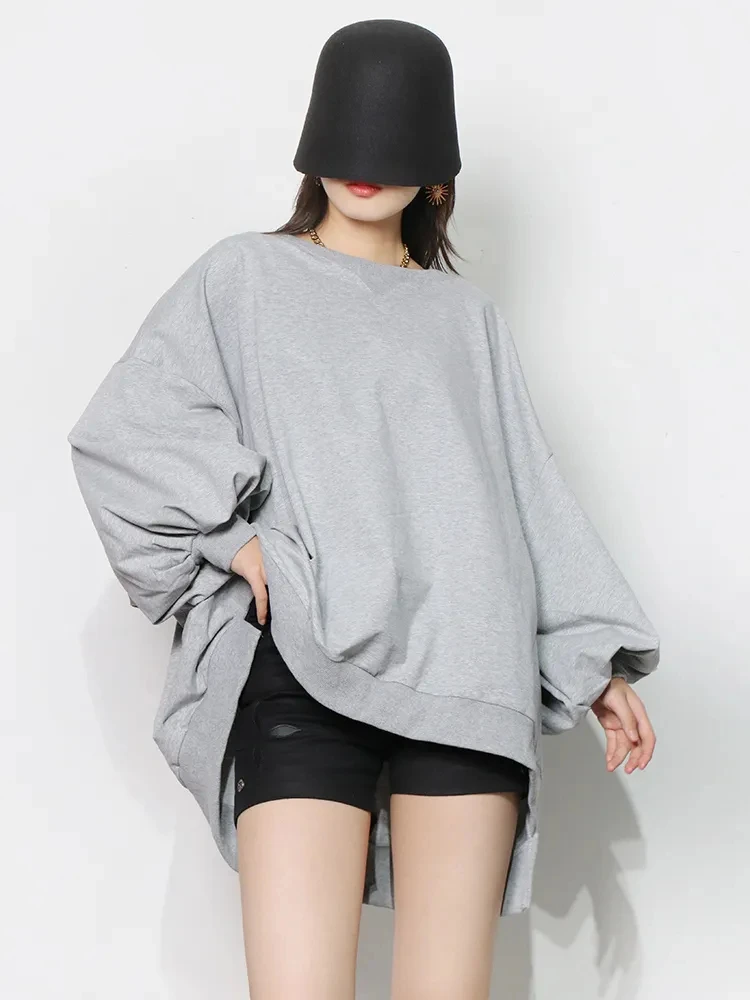 2023 Loose  Sweatshirt For Women O Neck Batwing Sleeve Side Split Casual Sweatshirts Female Fall New sweatshirts fall is my second favorite f word plaid pumpkin sunflower sweatshirt in orange size l s