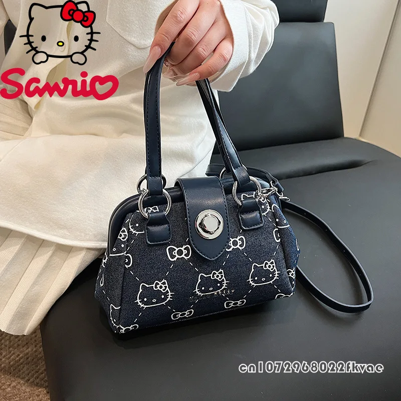 Hello Kitty New Women's Handbag Fashion High Quality Cowboy Women's Shoulder Bag Cartoon Versatile Mini Storage Bag