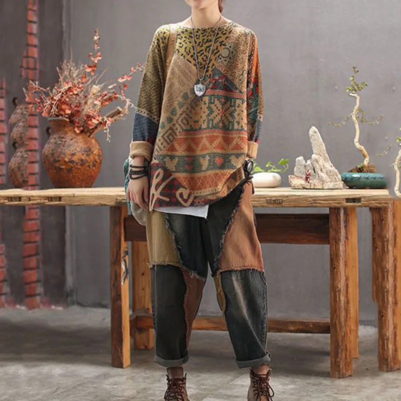 봄 여성용 하이 웨이스트 레트로 하렘 바지 청바지, 새로운 캐주얼 패션 하라주쿠 코튼 바지 패치 워크 와이드 레그 무 2023