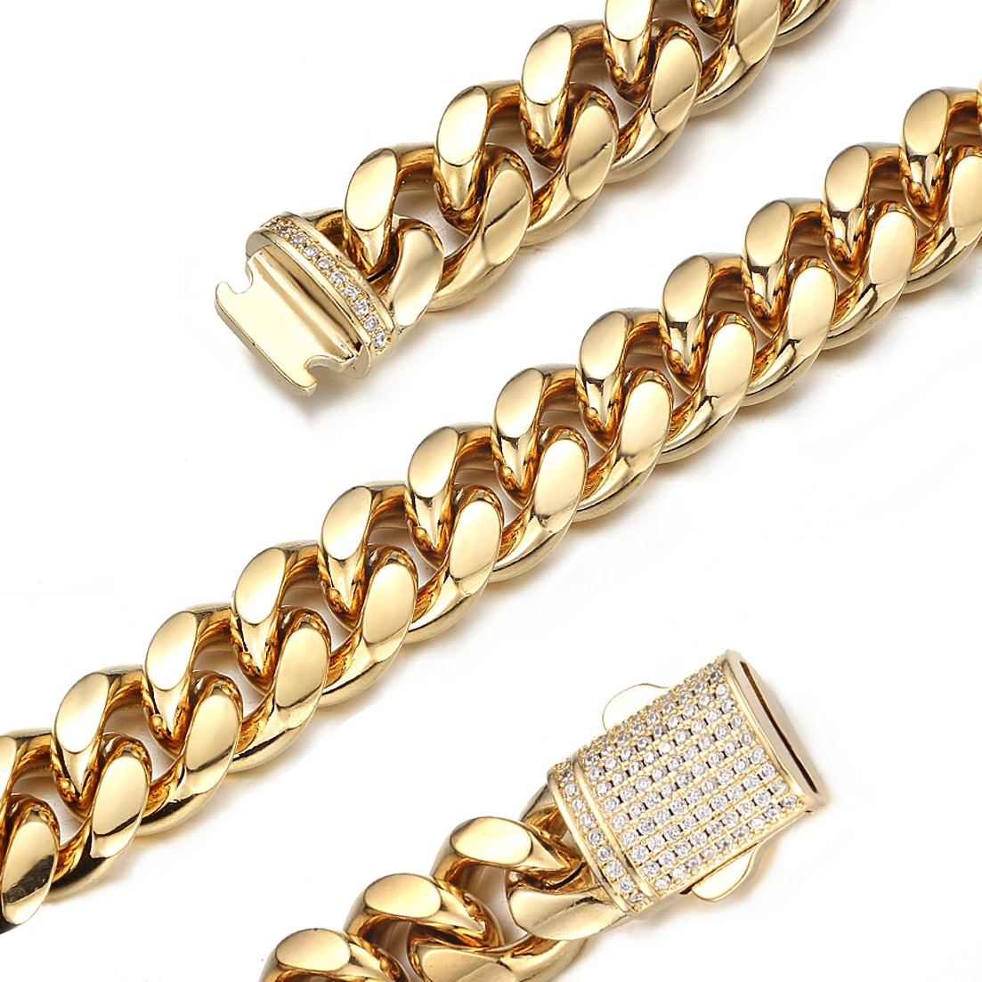 New Arrival 6mm-18mm Any Length 316L Stainless Steel Miami Curb Cuban Chain Necklace for Men & Women Gift Crystal Lock