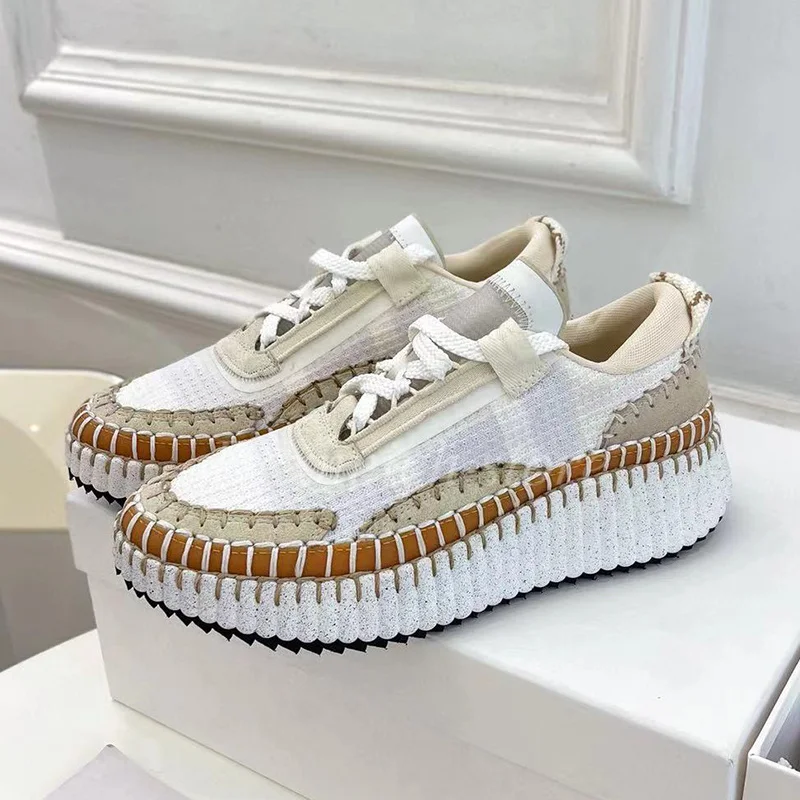 

Women Round Toe Mixed Color Breathable Sneakers Flat Thick Sole Lace Up Casual Shoes Ladies Four Season Holiday Walking Shoes