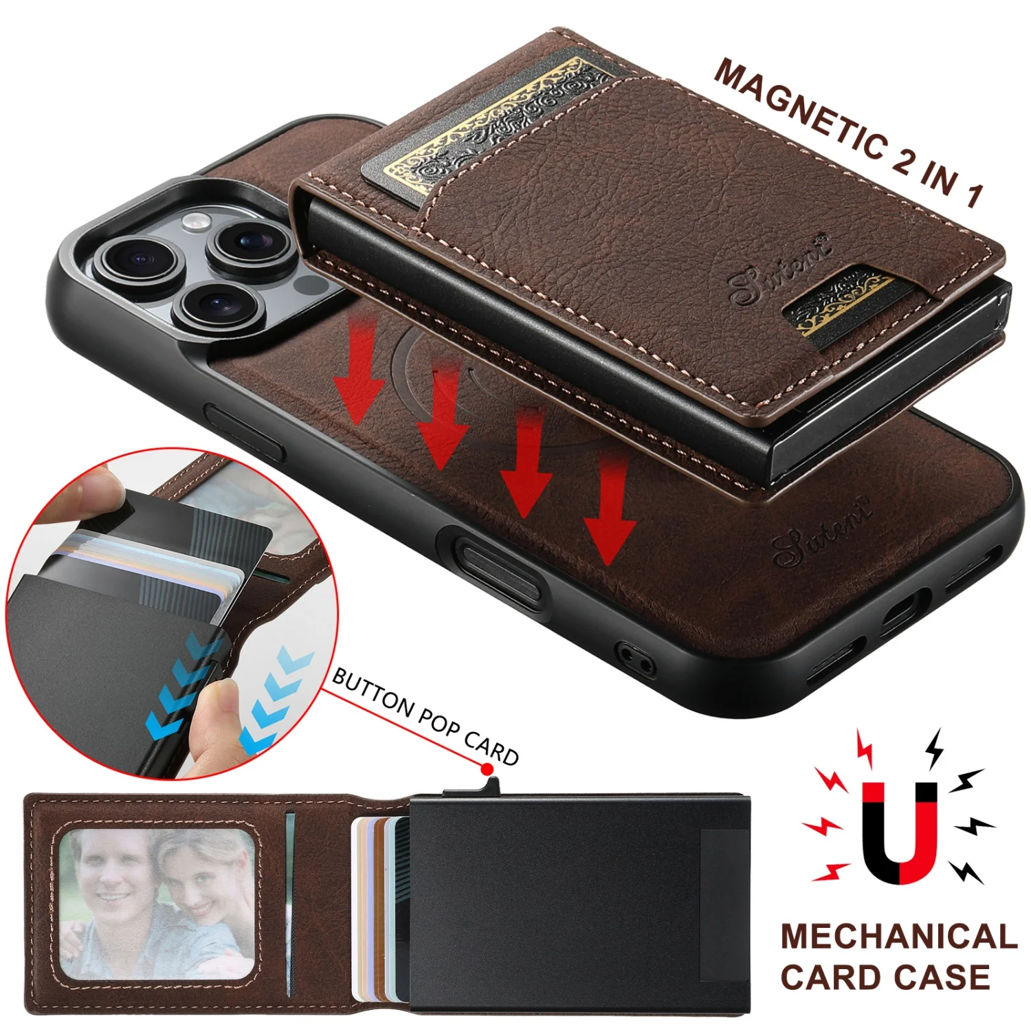 All-Inclusive Magnetic Card Holder TPU Leather Phone Case