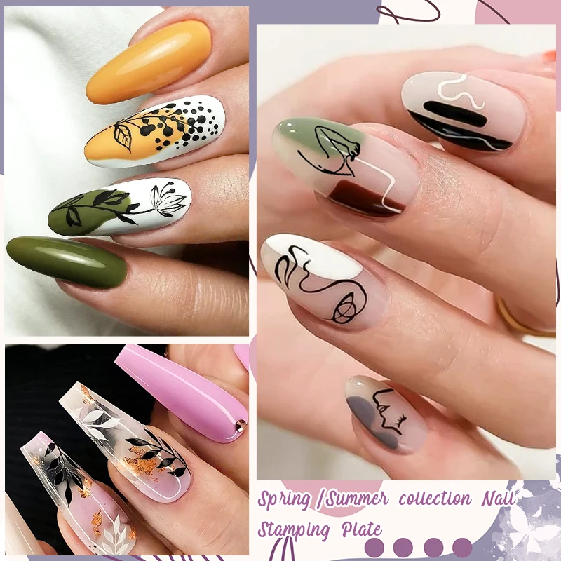 Flower Leaves Nail Stamping Plates Leaf Floral Butterfly Line Printing Stencil Nail Stamp Templates Nail Art Tools Manicure images - 6