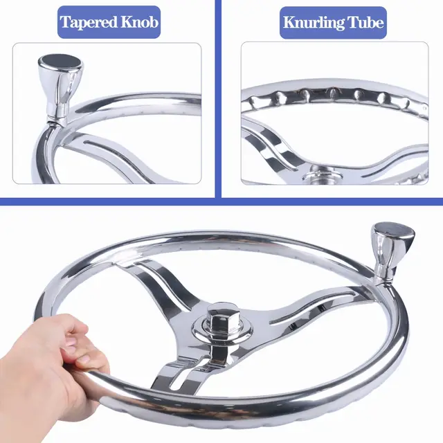 13.5" Stainless Steel Boat Steering Wheel With Knob — 5-Spoke Marine Wheel, Universal Fit, Silver Finish