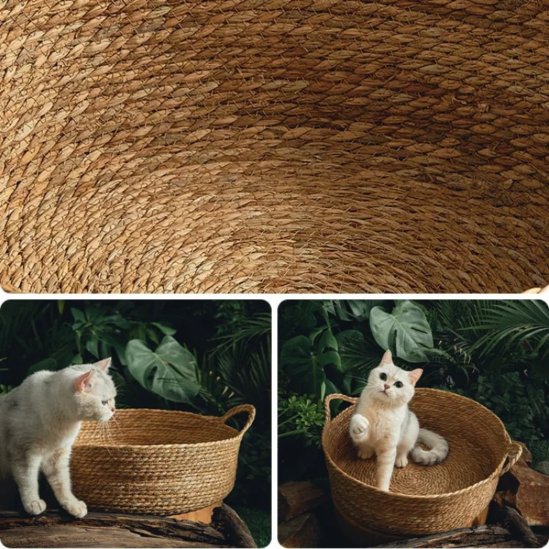 Handmade Cat Bed Round Woven Straw Cats Nest For All Seasons