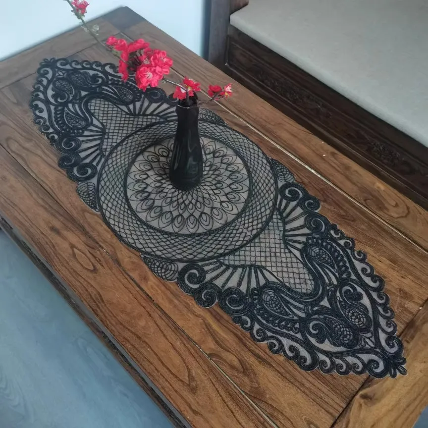 

Europe black flower Rope embroidery Table flag Runner cloth cover tablecloth Christmas Wedding Table decoration and accessories