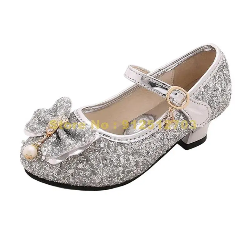 Kids Leather Girls Wedding Dress Shoes Children Elsa Princess Bowknot Dance Shoes For Girls Casual Flat Sandals