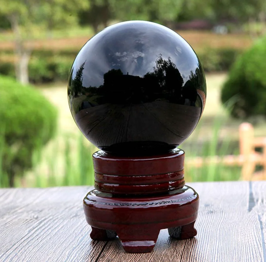 Sphère d'obsidienne noire naturelle, boule de cristal polie, sphère Citrofeng Shui de guérison de charbon, décoration sans base