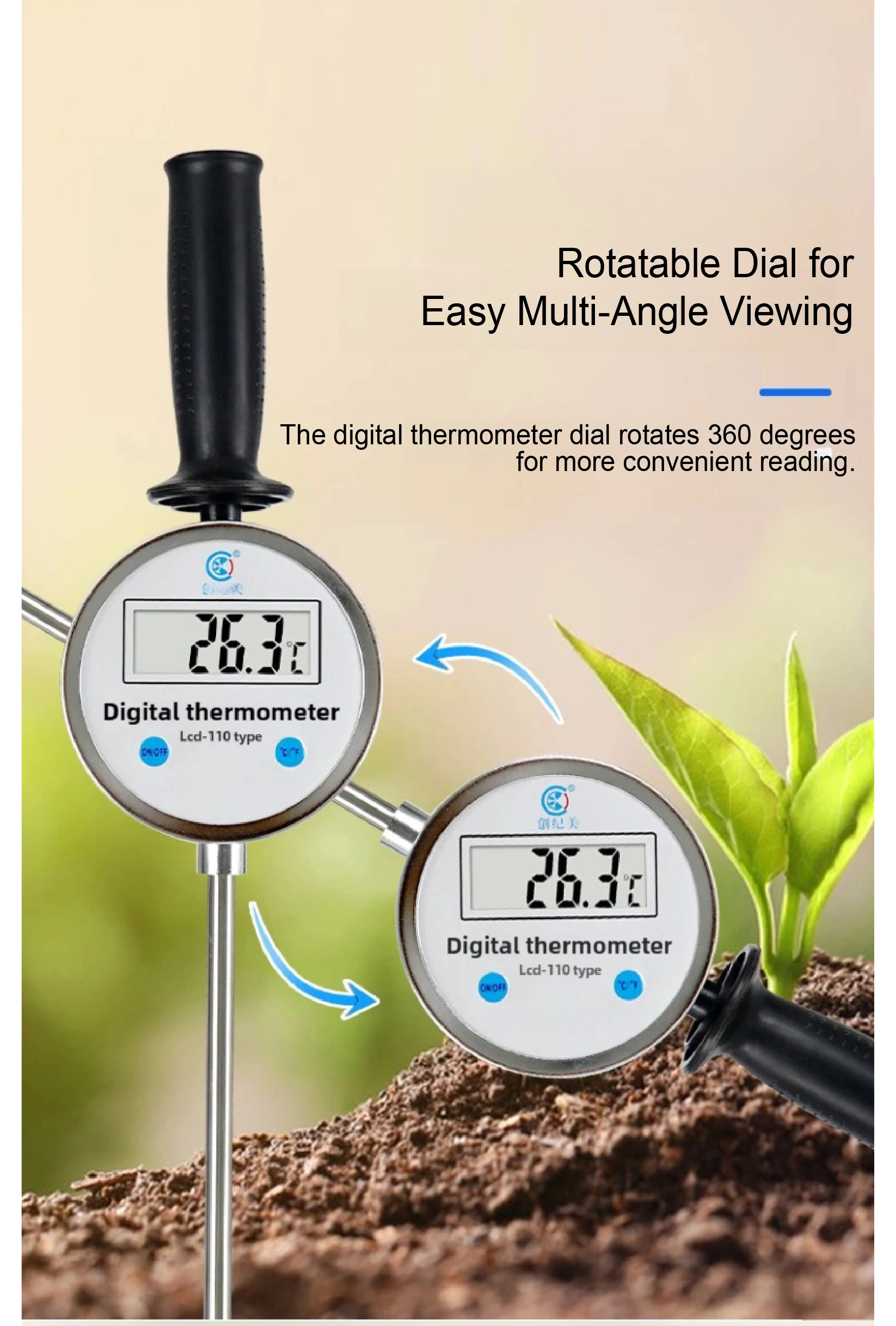 Handheld Digital Thermometer with Pointed Stainless Steel Probe –50 to 200℃ for