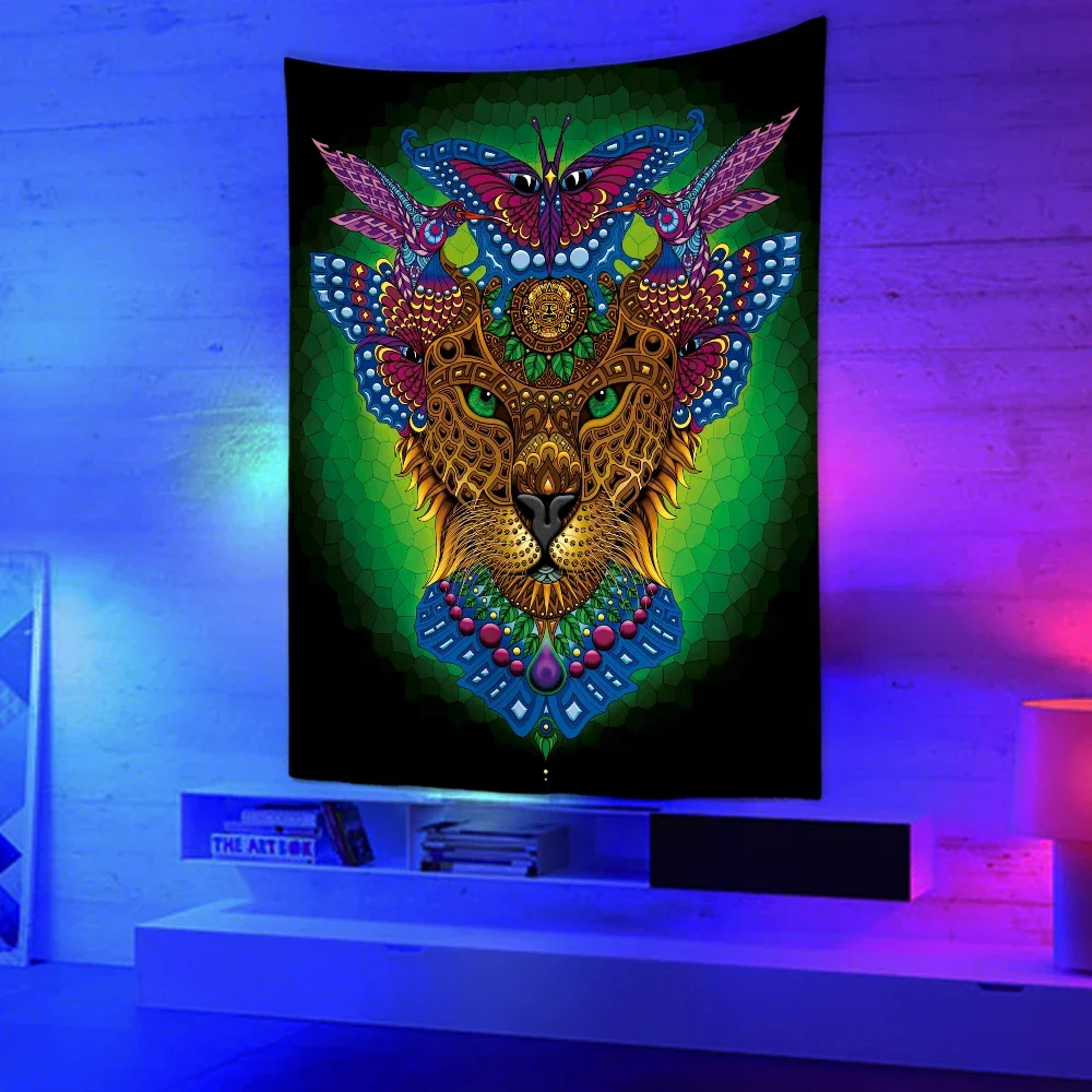 Black Light Tapestry UV Reactive Psychedelic Wall Hanging Hippie for Bedroom Dorm Individual Room Decoration