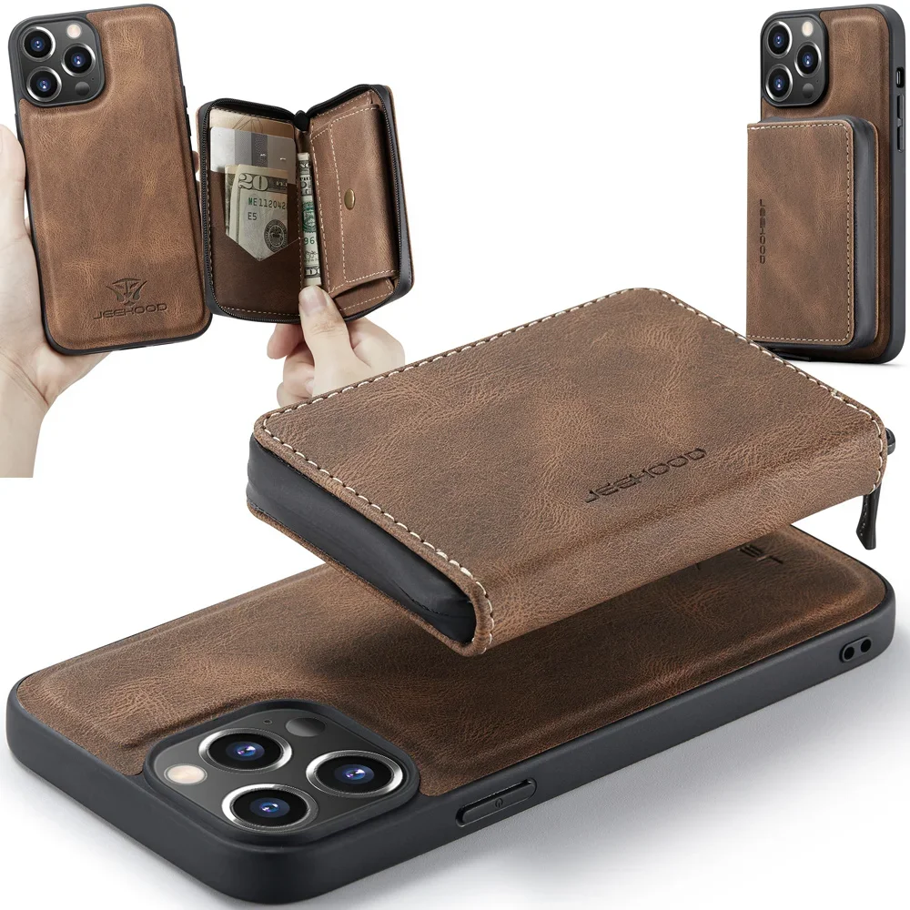 Versatile Leather Wallet Case with Detachable Magnetic Closure and Card Pocket