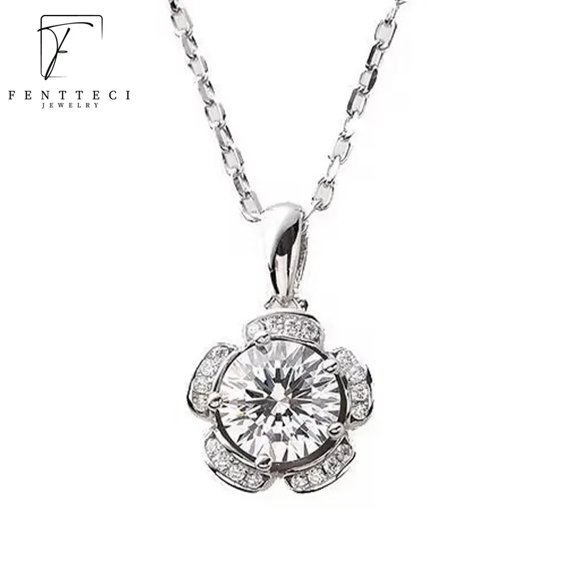 

FENTTECI Flower D Color Moissanite Diamond Necklace for Women 925 Sterling Silver Platinum Plated Wedding Anniversary Gift New