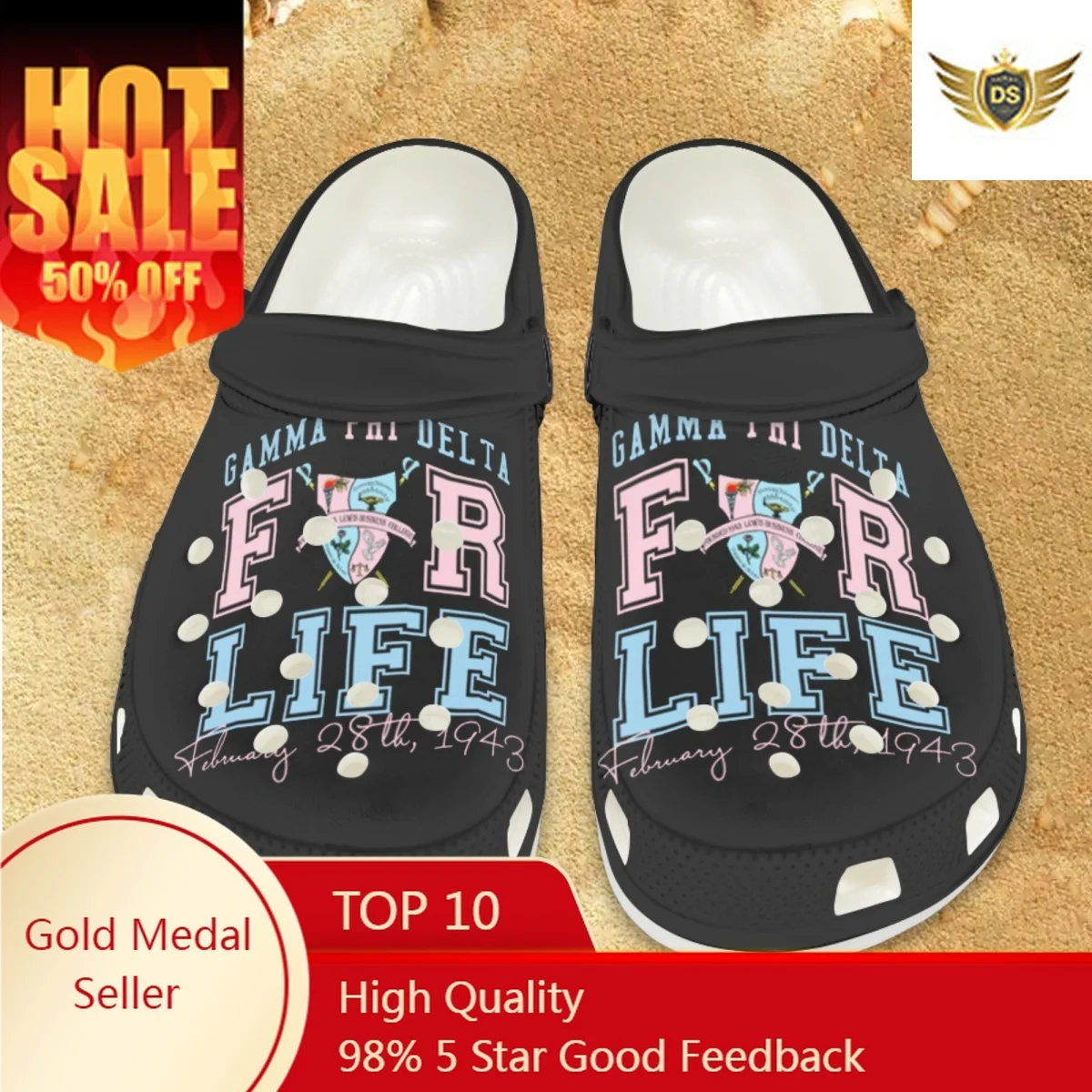

Breathable Women Garden Shoes Clogs Gamma Phi Delta For Life Designer Bathroom Light Shower Slippers Non-Slip Beach Sandals Gift