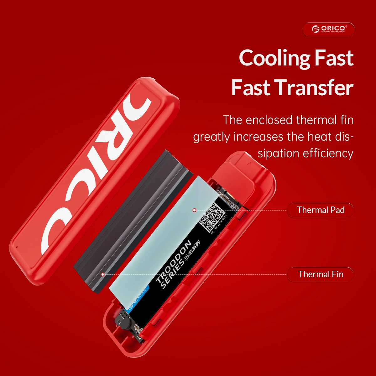 ORICO 새로운 트렌드 M2 NVMe SSD 인클로저, USB 3.2 2 세대 C타입 M.2 SSD 케이스, 클래식 레드 블랙 컬러, 스마트 수면 지원, 6Gbps, 10Gbps