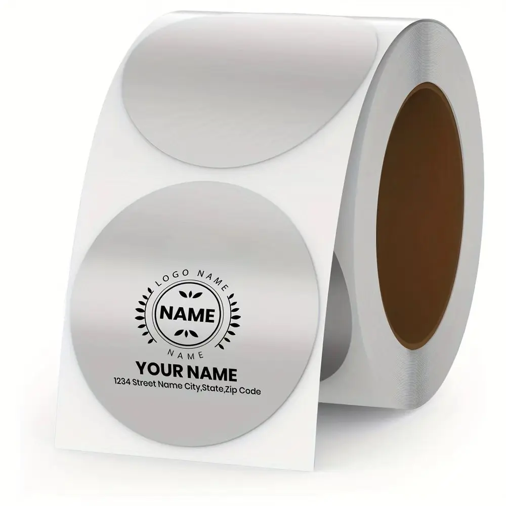 2 Inch Circle Thermal Sticker Labels Silver, Self-Adhesive Direct Round Thermal Printer Labels for DIY Design, QR Code, 500PCS