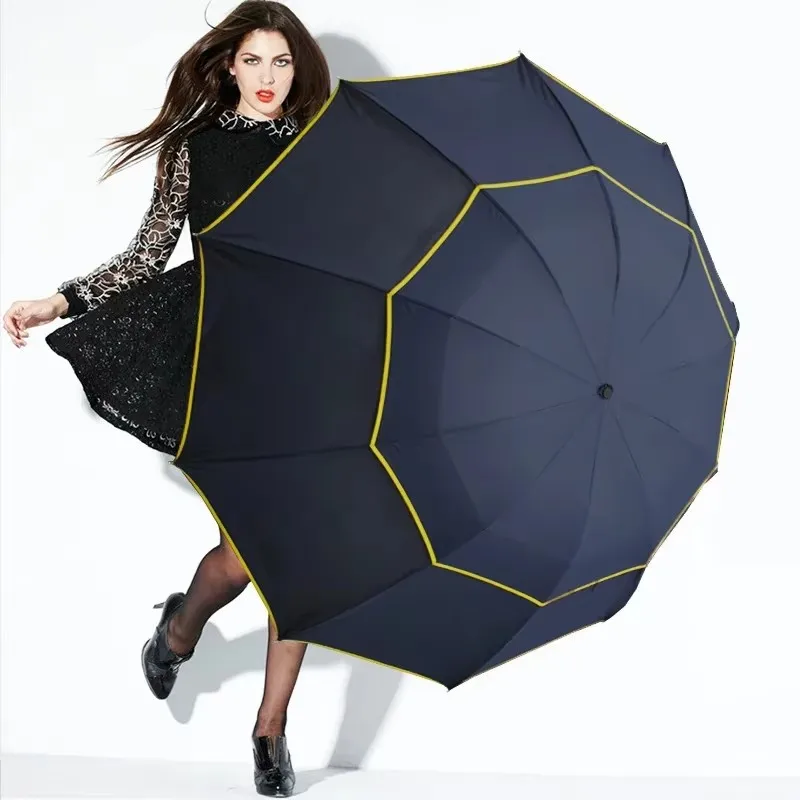 Double Strong Wind Resistant Umbrella Rain Women Large Folding Non-automatic Umbrellas Men Family Travel