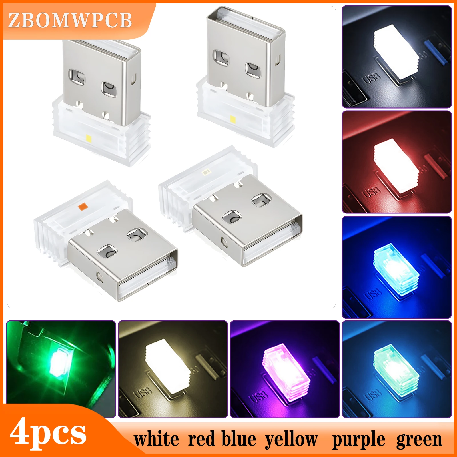 4pcs Mini USB LED Interior Atmosphere Lights