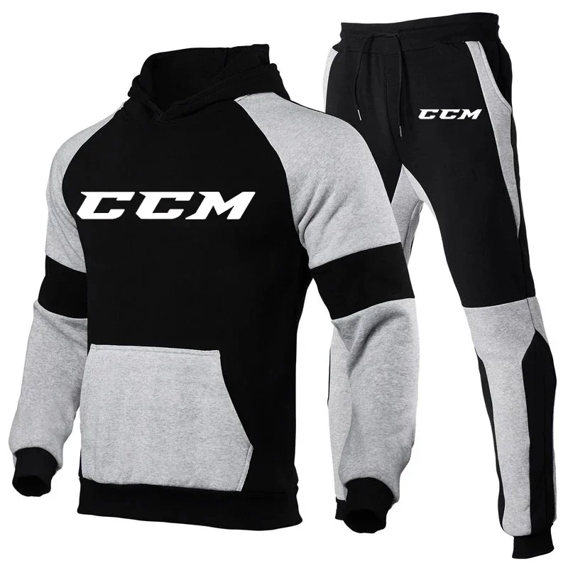 Muži CCM tepláky ležérní 2 kousky stanovuje mikina hooded+sweatpants CCM tisk sportswear pánská oblečení jogger sport oblek