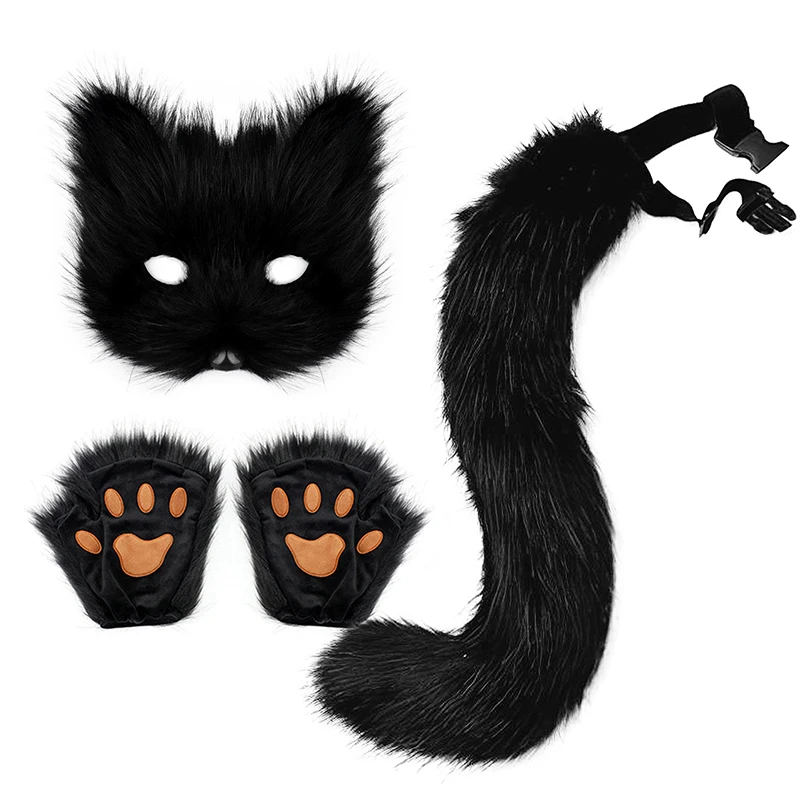 3pcs Halloween Carnival Dress Up Animal Tail Fox Mask Gloves Suitable For Animation Exhibition Cosplay Outdoor Party Costumes