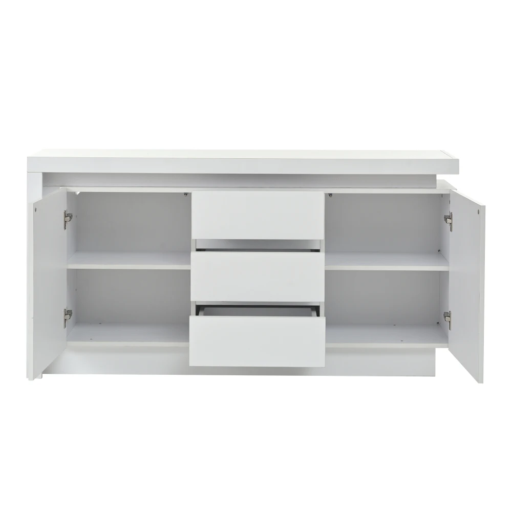 Kommode für das Schlafzimmer, Beistelltisch mit Schubladen, Kleiderschrank mit verstellbaren Schubladen und Türen, Hochglanz-Sofa-Seitenschrank mit LED – Detail 18